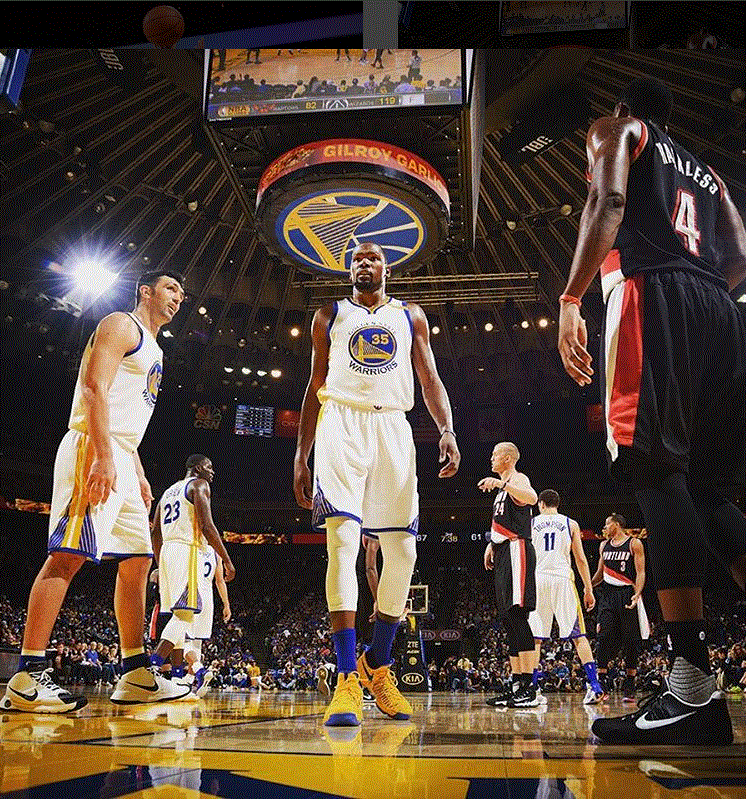 Kevin Durant and his new teammates play against the Portland Trailblazers. [Golden State Warriors Instagram Account]