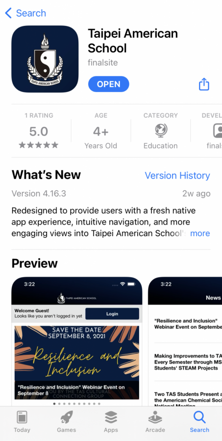 The new app Taipei American School can be downloaded on an app store of choice. [Lana Lee/The Blue and Gold]