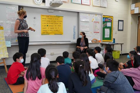 Ms. Jacob, dean of teaching and learning, and Dr. Gale, deputy head of school, taught TASs school mission to Ms. Erin Mukris grade 4 class. [PHOTO COURTESY OF MS. AMANDA JACOB]