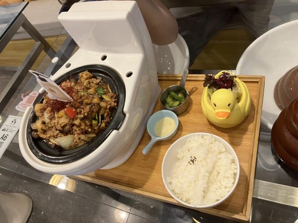 Modern Toilet Restaurant’s stir-fried pork served in a toilet shaped bowl. [SONJA HAMMOND-SMITH/THE BLUE & GOLD]