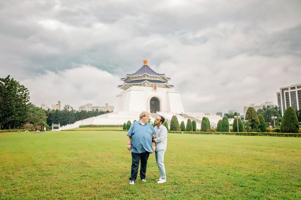 Mr. Williams and Mr. Macabitas stand in front of the Chiang Kai-shek Memorial Hall. [PHOTO COURTESY OF MR. CHASE WILLIAMS]