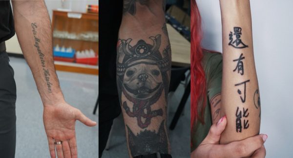 Mr. Pattenden, Mr. Mitchell and Ms. Ing’s unique tattoos. [CHESTER DENNIS/THE BLUE & GOLD]