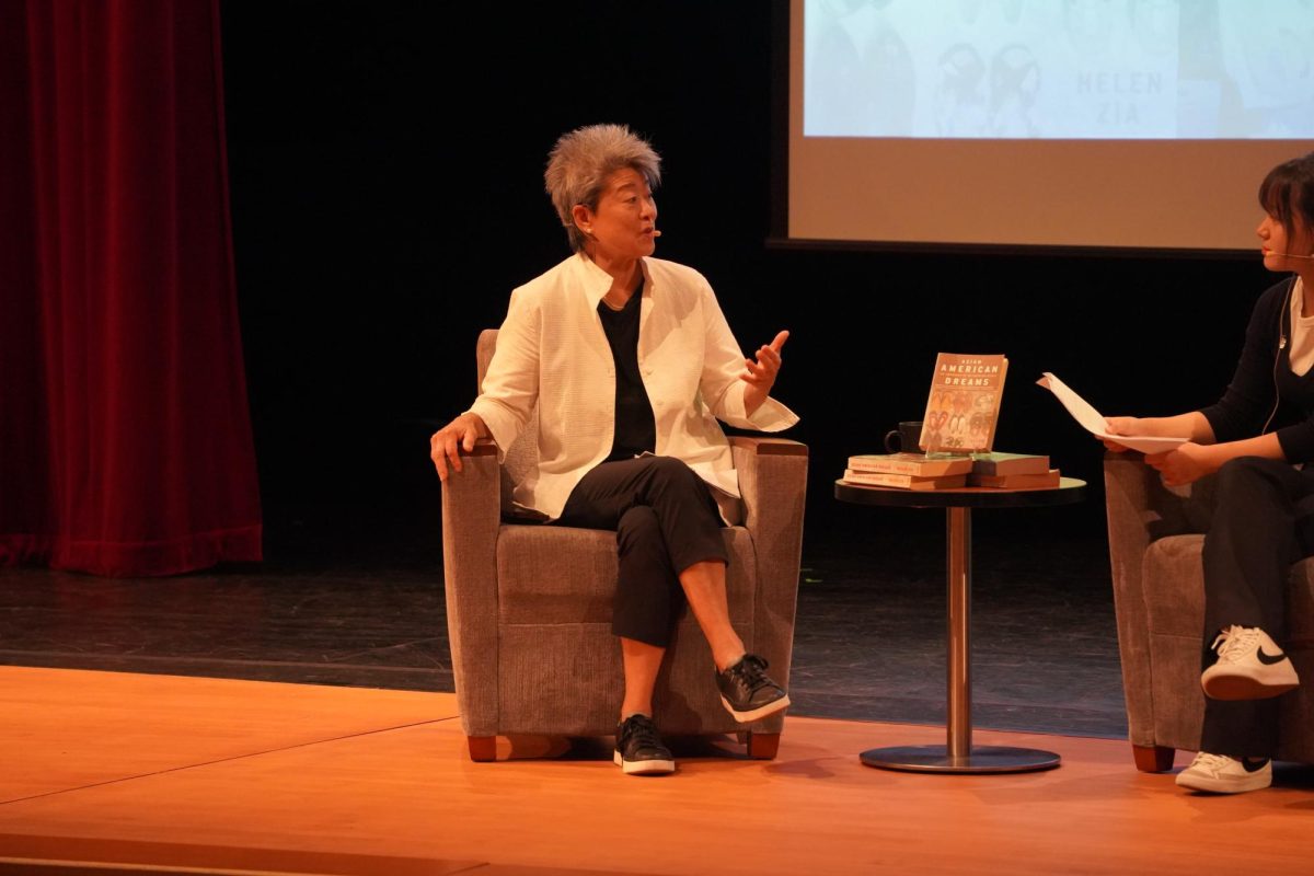 Helen Zia talks to students in the auditorium at Flex. [ANNABELLE HSU/THE BLUE&GOLD]