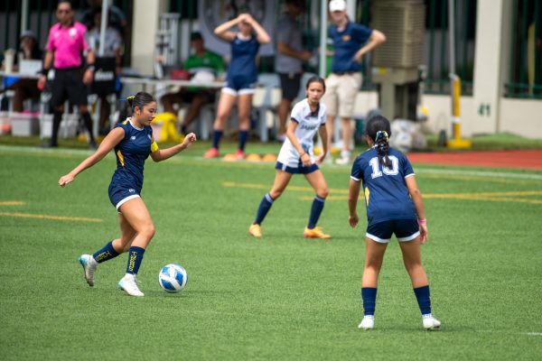 Aimee C. ('27) mid-kick. 
[Photo courtesy of ISM Athletics]